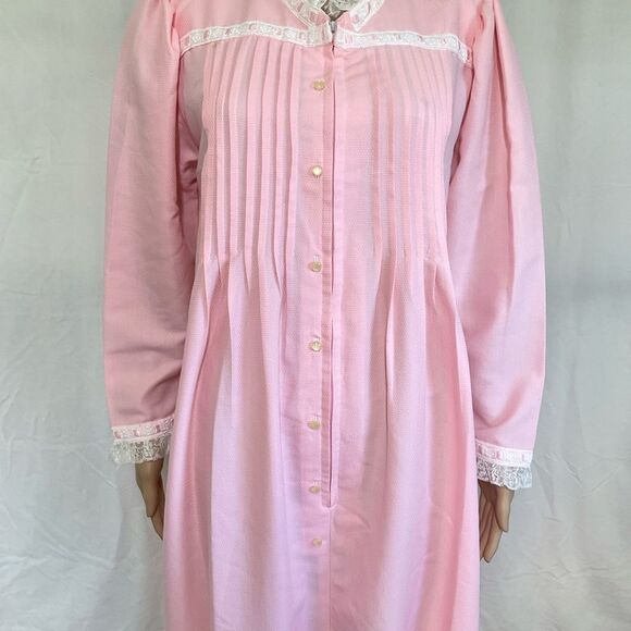 CasaBella Pink Lace Trim Full Zip Long Sleeve Night Gown Pajama Robe Dress XL - Picture 12 of 15